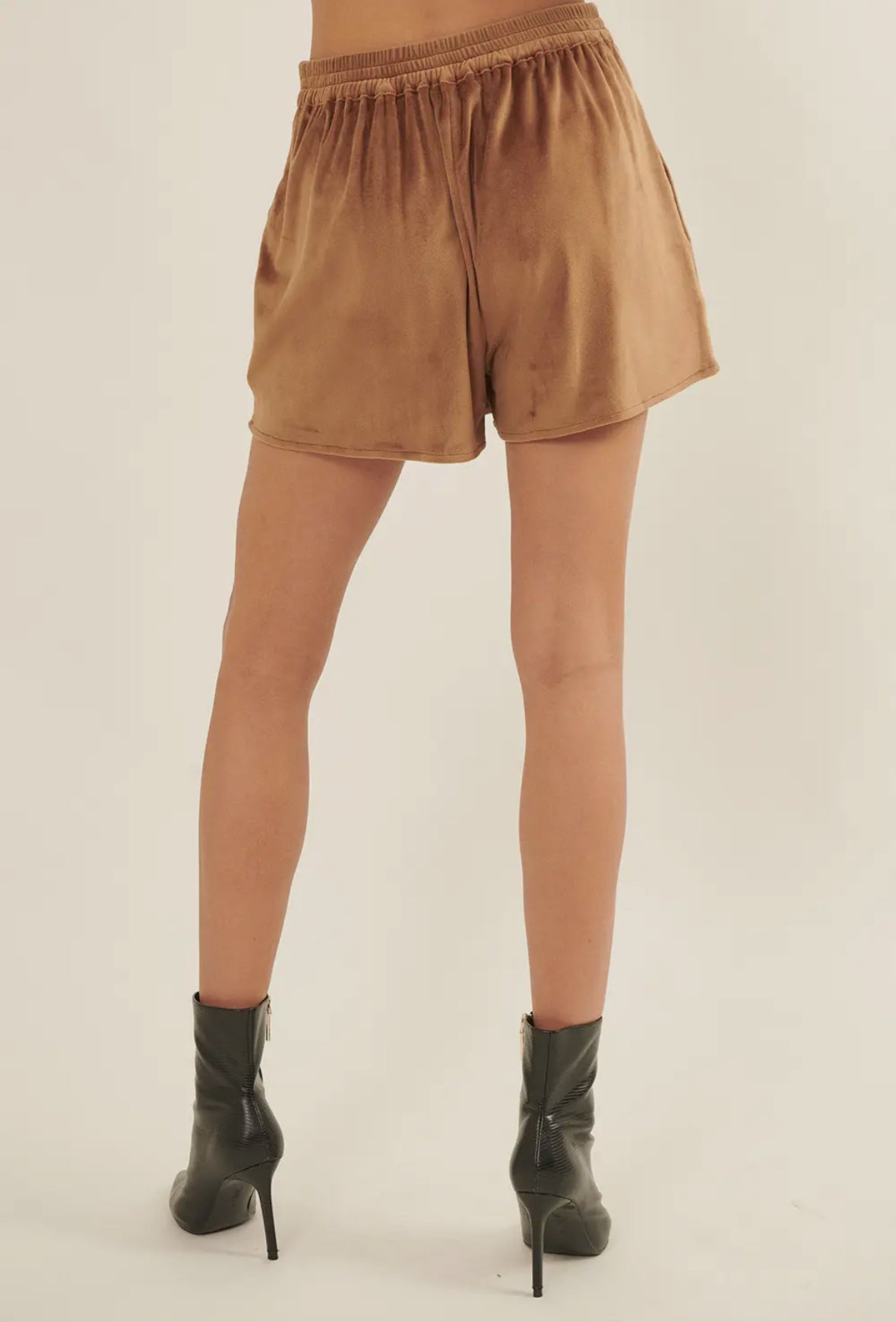 Plush wrap mini skort in caramel brown