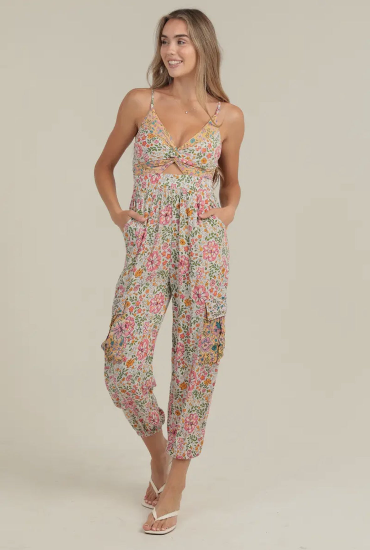 Evelyn - patchwork jumpsuit in pink flowers