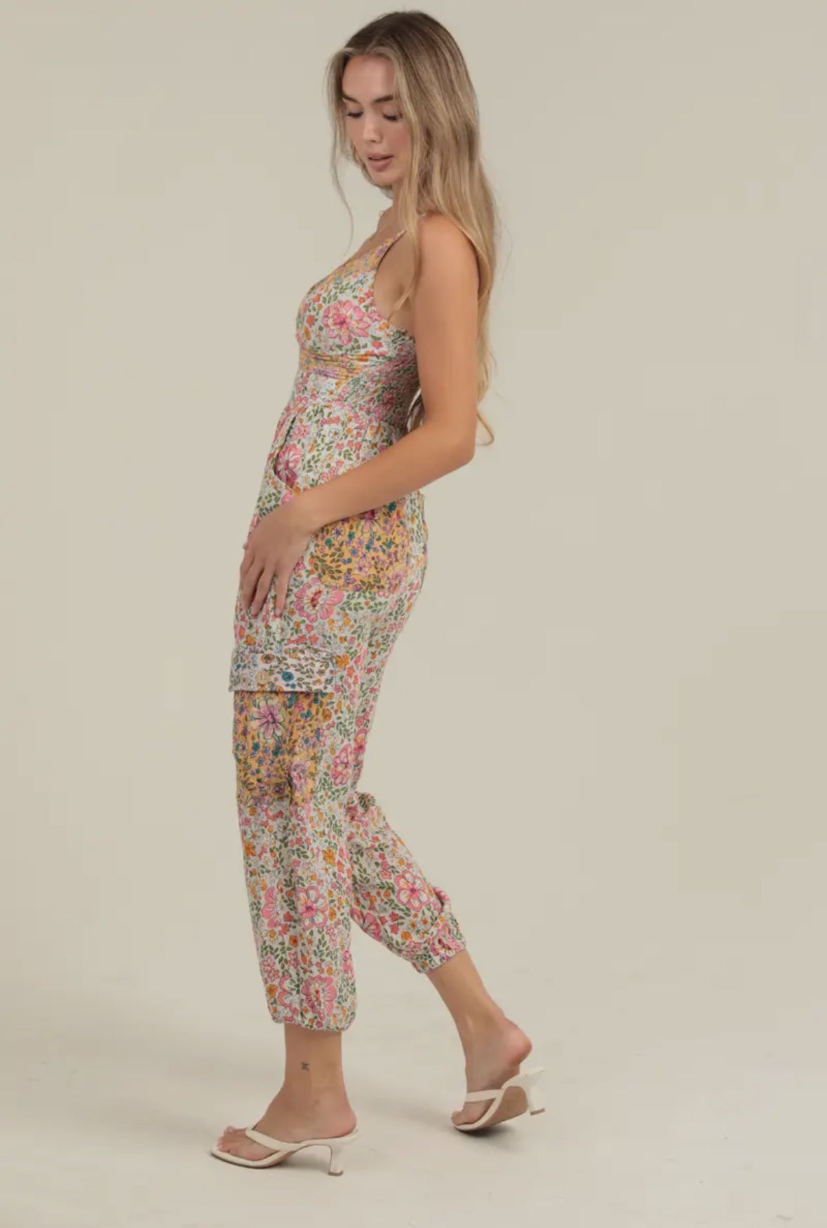 Evelyn - patchwork jumpsuit in pink flowers