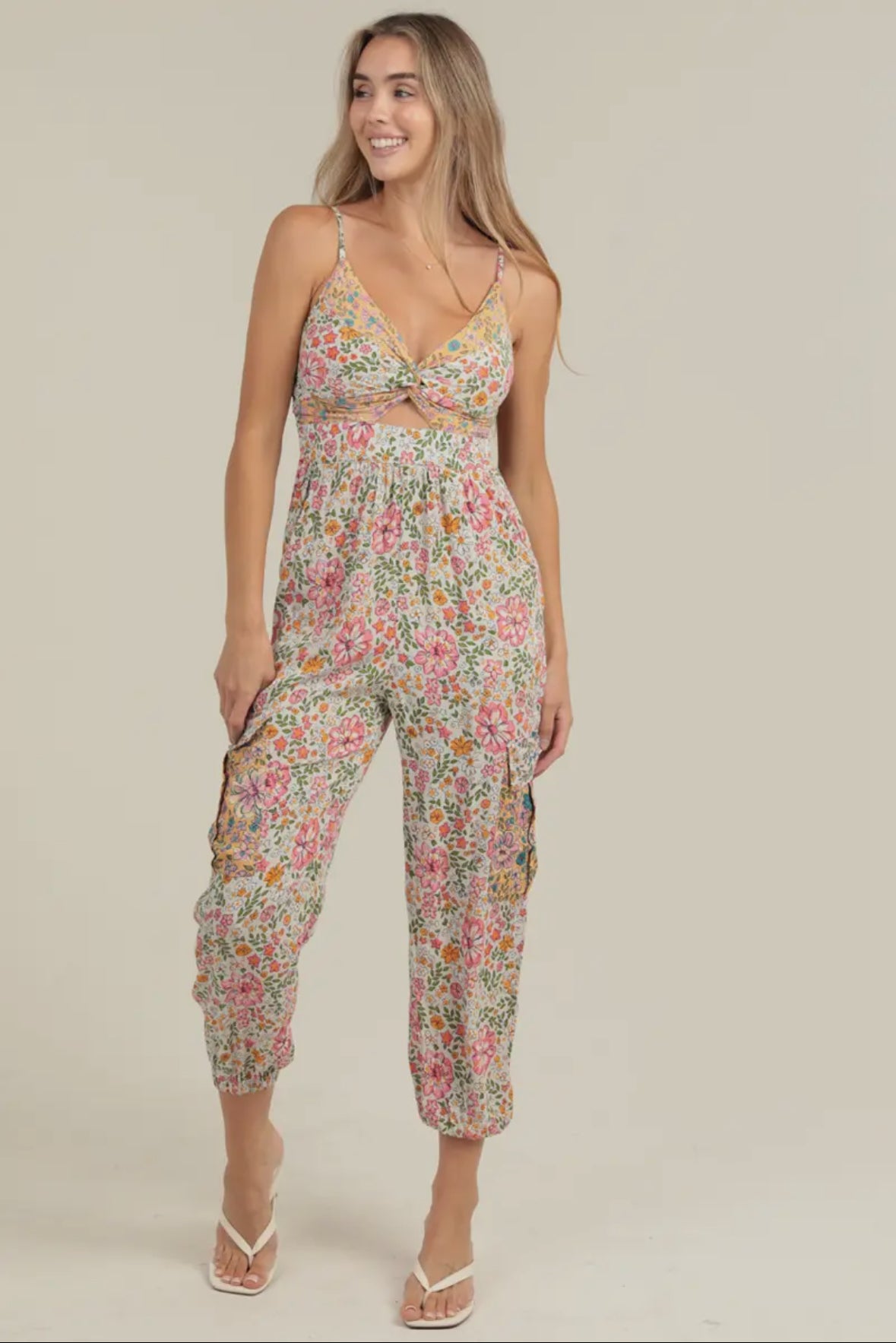 Evelyn - patchwork jumpsuit in pink flowers