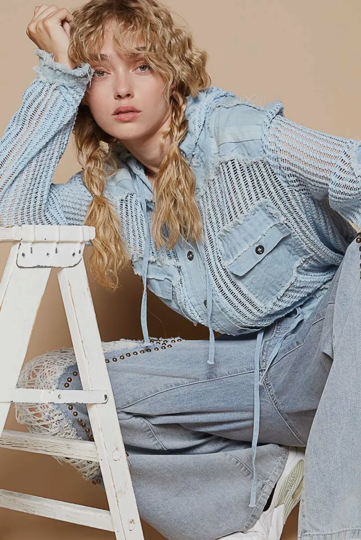 Button down oversized jacket in sky blue