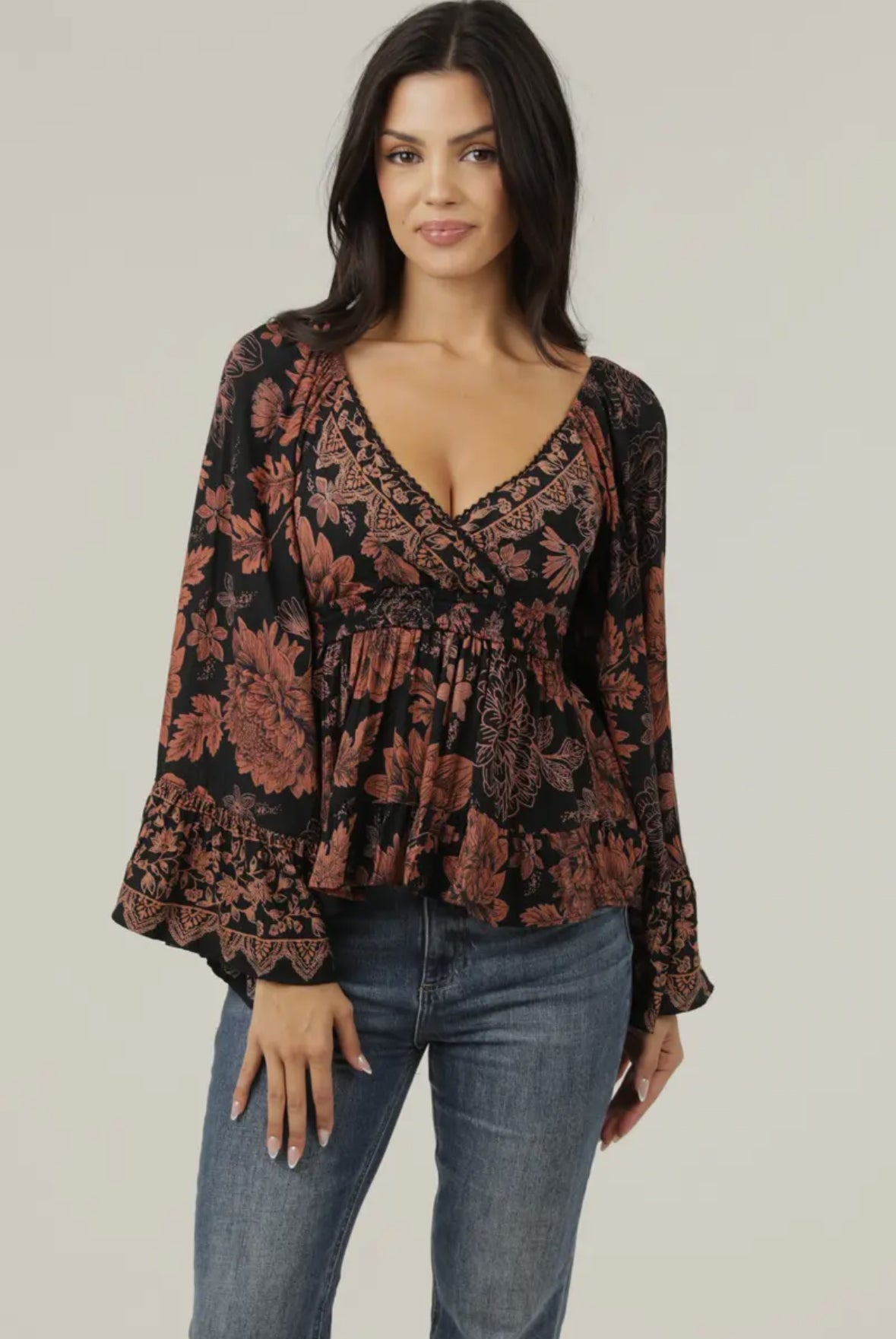 Boho Inspired Smocked Waist Blouse