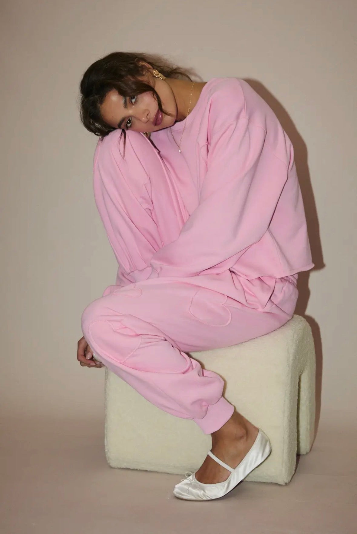 Sunday Pink Heart Patch Sweatshirt